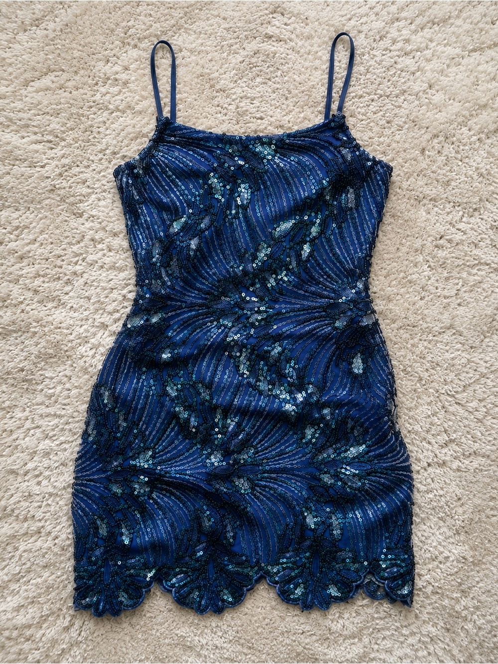 SENI & CADE Blue Sequin Embroidered Bodycon Mini Dress XS NWT - Picture 4 of 6